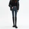 Jeans Skinny Feminino de Cintura Alta para Primavera e Outono, Estilo Coreano, Slim Fit, Valoriza a Silhueta, Justo, Adequado para Combinar com Botas, Calça Lápis para Mulheres