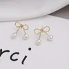 Lindos Aretes Pequeños de Lazo y Perla Ins Coreanos Elegantes Simples Versátiles para Mujer