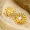 Pendientes de perlas de girasol de acero inoxidable de alta gama, estilo retro francés transfronterizo, joyería europea y americana de alta gama.