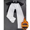 Pantalones Deportivos Blancos y Grises de Corte Diagonal para Hombre, Nuevo Estilo Retro Americano Otoño 2025, Pantalones Rectos Holgados