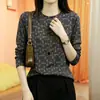 Camiseta interior de cuello redondo con estampado retro, estilo de moda nuevo de otoño para madres, disimula imperfecciones, adelgazante, manga larga, juvenil, top casual