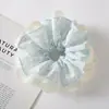 Goma para el pelo de encaje a cuadros azul fresco de doble capa para mujer, estilo ballet, liga para el pelo extragrande, accesorio elástico para el pelo