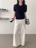 2026 Verano Nuevo Producto Patrón Oscuro Corbata de Moño Tejido Fino Tencel Lana Cuello Polo Manga Corta Tejido de Punto para Mujer Primavera Ligero