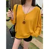 Camiseta de manga larga con cuello en V, hombros descubiertos, manga murciélago, estilo puramente deseable y relajado para mujer, estilo "hot girl" de verano 2026, ligeramente transparente y fresca, top fino para cubrir