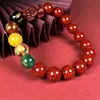 Pulsera de Cinabrio Crudo con Arena de Cristal Translúcido, Dios de la Riqueza de Cinco Vías y Pixiu Solitario, Pulsera Unisex, Regalo de Joyería por Año de Nacimiento