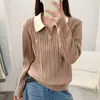 Suéter de gola alta torcida com zíper parcial em blocos de cor estilo coreano para mulheres, outono e inverno, bordado, casual, versátil, blusa de tricô pullover