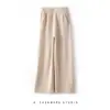 Novos Calças de Cashmere 100% Puro Outono e Inverno Cor Sólida Simples Elástico Cintura Alta Solto Casual Calças de Malha de Perna Larga Femininas Totalmente Cashmere