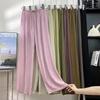 Pantalones anchos de seda de hielo de albaricoque para mujer, nuevos pantalones Yamamoto plisados informales de cintura alta y finos de verano para mujer
