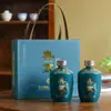 Botella de Vino de Cerámica Jingdezhen 1kg Set Completo con Etiqueta Empaque de Caja de Regalo Botella Vacía de Licor Casero Sellada Paquete de Regalo