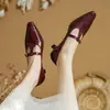 Zapatos Mary Jane de punta fina de 4,5 cm, piel de oveja suave, tira en T, zapatos retro de tacón medio para mujer de corte bajo con interior y exterior de piel