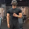 Camiseta Interior Base Deportiva para Hombre Estilo Americano Tiburón Fitness Manga Corta Ajustada Secado Rápido Fina para Exteriores Ciclismo