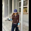 Camiseta de Manga Larga con Cuello Henry Bloque de Color Falsa de Dos Piezas para Mujer en Otoño, Sexy, de Gama Alta, Efecto Adelgazante, Top para Capas Interiores