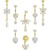 Conjunto de 8 Peças de Piercings de Umbigo em Aço Inoxidável com Pingentes de Coração e Borboleta, Joias para Piercing de Umbigo Cravejadas com Zircônia, Atacado do Fabricante, em Estoque