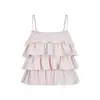 Camisola Capas Dulce Estilo Coreano con Ribete de Encaje, Tirantes Finos y Volantes Multicapa, Top Corto para Mujer