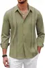 Camisa de Manga Comprida Masculina Primavera e Outono Solta Leve Business Cor Sólida Tops para Meninos Versátil Casual Camisa com Lapela Masculina