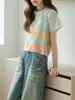 Camisola de Punto con Bloques de Color Inspirada en el Diseño "Orange Light Flow Weave" para Mujer, Top sin Mangas para Superponer Verano 2026