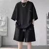 Conjunto de Duas Peças Masculino de Verão Moda Casual Jacquard de Peso Pesado Marca Tendência Esportivo Manga Curta Shorts Estilo Hong Kong