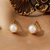 Aretes de Perlas de Imitación Moda Simple Aretes de Perlas Joyería Acero Inoxidable Versátil Zircón Retro Mini Aretes Redondos para Mujeres