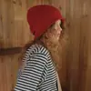 Gorro Unissex Liso de Lã Merino 100% Sem Costura com Borda Enrolada Estilo Slouchy Para Outono/Inverno Feminino Chapéu de Lã que Afina o Rosto