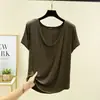 Nueva Camiseta de Manga Corta de Modal para Mujer, Primavera/Verano, Blanca, Cuello en U Amplio, Seda de Hielo, Corte Holgado, Top Adelgazante, Camiseta Básica, Ropa de Casa