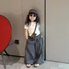 Conjunto de Moda Coreana para Niñas, Casual de Verano, Nuevo, Sencillo, Versátil, Top de Manga Corta con Cintura de Encaje y Pantalones Anchos Holgados