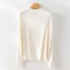 26 Camiseta Base de Cachemir y Seda de Venta Caliente de Primavera para Mujer, Corte Ajustado, Elegante, Hombro Normal, Manga Larga, Transpirable