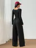 Mono de Estilo Nuevo 2026 con Cuello Cuadrado y Mangas Largas para Mujer, Pantalones de Pierna Ancha que Ceñen la Cintura, Mono Casual Estilo Ins Europeo y Americano, de Cintura Alta