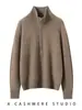 Suéter de Cashmere Grosso 100% de Fio Duplo com Cinco Agulhas, Gola Polo com Meio Zíper, Elegante Suéter de Cashmere para o Outono e Inverno para Mulheres