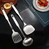Conjunto Espesso de Colher e Espátula Doméstica Colher de Sopa Integrada Espátula de Fritar Colher Furada Cabo Longo Anti-escaldante Aço Inoxidável Espátula para Wok