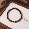 Pulseira de Contas de Madeira Flor de Pera Preta Natural Novo Estilo Chinês Zhakilam Toque de Luxo Corda de Mão Em Estoque Venda Direta da Fábrica Atacado