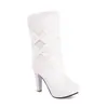 Botas de tacón alto con plataforma y punta fina, con lazo, para mujer, talla grande T551