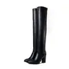 Botas altas de punta para mujer, para otoño e invierno, transfronterizas, color liso, suela de goma, versátiles, ligeras, tacón ultra alto, hasta la rodilla, talla grande, botas cuadradas para mujer