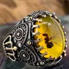 Huajie Fuente de Suministro Transfronteriza Nueva Estilo Europeo y Americano Anillo Retro de Dos Tonos para Hombre para Exportación Anillo de Ágata Negra al por Mayor