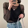Conjunto de Duas Peças Verão 2025 Novo Estilo Doce e Picante Puro Desejo Feminino Tricô Fino com Camisola e Cardigan de Manga Longa Protetor Solar