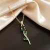 Colar de Tulipa Única Francês Luxo Leve Design de Nicho Sentido de Design Pedra Preciosa Folha Verde Corrente de Clavícula Fashionable Temperamento Presente
