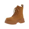 Botas Martin para Mujer 2026 Otoño/Invierno Nueva Moda Versátiles Suela Gruesa Aumentan la Altura Botas Amarillas Estilo Británico Botas de Trabajo