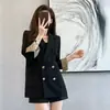 Jaqueta de Terno Nova Estilo Coreano Primavera/Outono 2026 Solta Moda Versátil Manga Flare Emagrecedora Retrô Preta de Botão Duplo