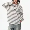 Camiseta Henley de manga larga a rayas blancas y negras con botones de cuerno, unisex, top casual tipo polo americano relajado y perezoso