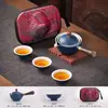 Infusor de Chá para Preguiçosos em Cerâmica Barro Preto Conjunto Automático de Chá Conjunto Pequeno Pote Portátil de Viagem com Alça Lateral Bandeja de Chá Chá Gongfu