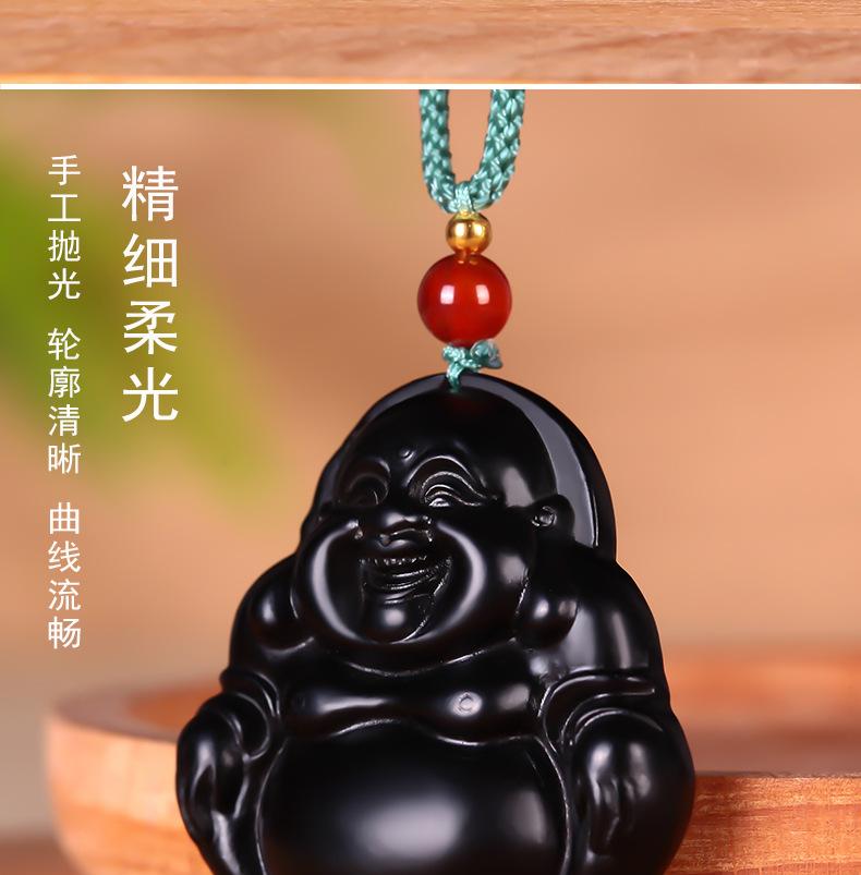 智贝详情图_8鑫万宝天然和田墨玉弥勒佛牌和田玉大肚笑佛吊坠佛