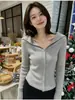 Casaco suéter de manga comprida com fio core estilo preguiçoso ins gola lapela top primavera outono temperamento mostra cardigan de malha branca feminino