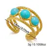 Anillo de Nicho Multicapa de Piedra Falsa Natural Colorido Europeo y Americano Estilo Romántico Ins Estilo Vacaciones Anillo Abierto de Acero de Titanio Joyería de Mano