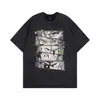 Camiseta para Hombre con Diseño Retro Lavado de Manga Corta Estilo High Street Americano de Dibujos Animados, Top Ropa Oversize Y2K para Mujer