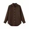 Roupas Femininas de Luxo Nanyou Estilo Old Money Camisa de Linho Textura Natural Gola Alta Corte Reto Comprimento Médio Manga Longa de Botão Único