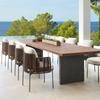 Combinação de mesa e cadeira para pátio externo, varanda de jardim externo, vila externa, mesa de jantar e cadeira de madeira maciça, sala de lazer para hotel, sala de sol