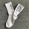 Calcetines Nuevos de Letras Coreanas para Mujer de Altura Media NY Yankee LA Flor Vieja Rayados de Algodón Calcetines Deportivos