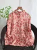 Camisa de Lino Nueva Colección Primavera-Verano con Estampado Floral Digital Artístico y Fresco, Cuello Solapa, Manga Larga, Corte Holgado y Versátil, Venta al por Mayor