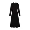 Vestido Tricô Liso de Manga Longa Estilo Simples para Mulheres, Outono e Inverno, com Bolsos, Franzido, Vestido Base Elegante, de Botões Longo, Transfronteiriço