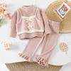 Conjunto de Suéter de Três Peças para Meninas Outono e Inverno Nova Moda Estilo Coreano Suéter Pulôver Tricotado Calças para Bebês Meninas