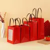 Bolsa Tote Festiva Roja de Año Nuevo con Ventana, Bolsa de Papel con Ventana Transparente para Regalo de Flores, Bolsa de Papel Tote para Regalo Souvenir